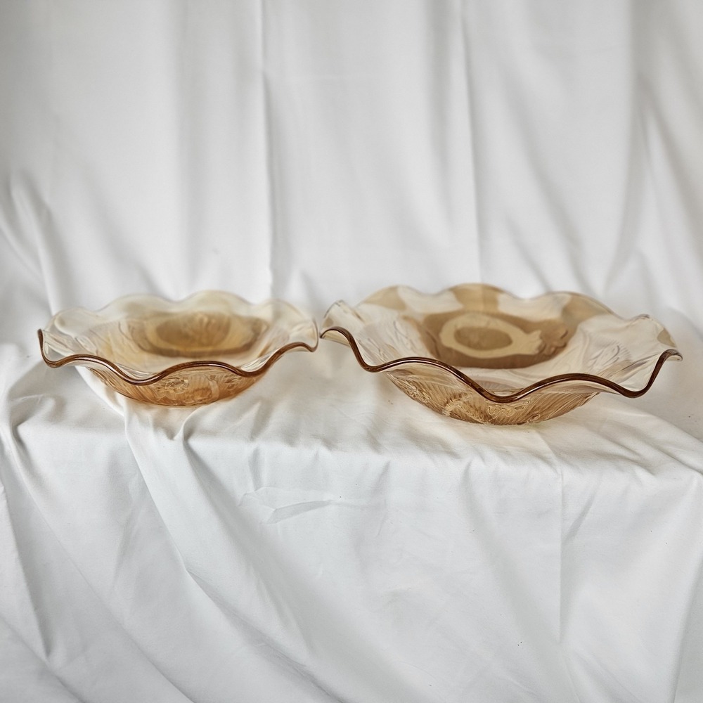 Vintage Jeanette Iris & Herringbone Marigold Carnival Iridescent Glass Bowls